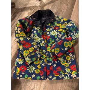 Vintage Swing West Floral Print Quilted Lined Jacket Blue Yellow Red Womens